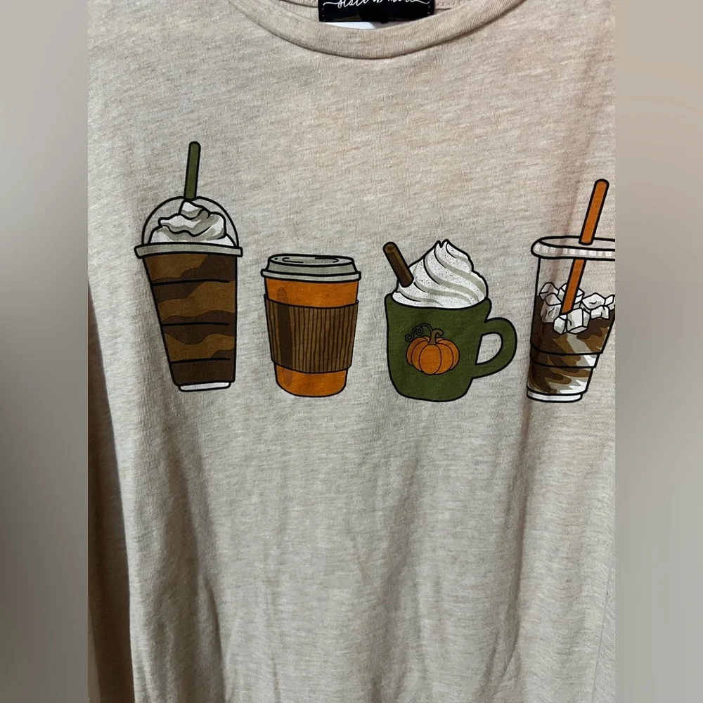 Women's Long Sleeve Fall Pumpkin Coffee shirt top medium - Picture 2 of 4